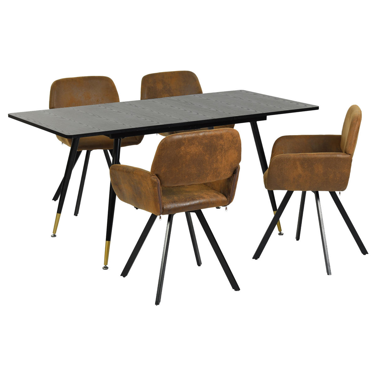 ESSZIMMER SET aus ausziehbarem Tisch und mit 4 drehbaren Stühlen - Schwarz/Braun, Holzwerkstoff/Metall (80/75/160cm) - Urban Meuble