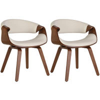 STUHL 2er Set Lederlook eiche/creme - Eukalyptusholzfarben/Eichefarben, Holz/Textil (62/76/52cm) - CLP