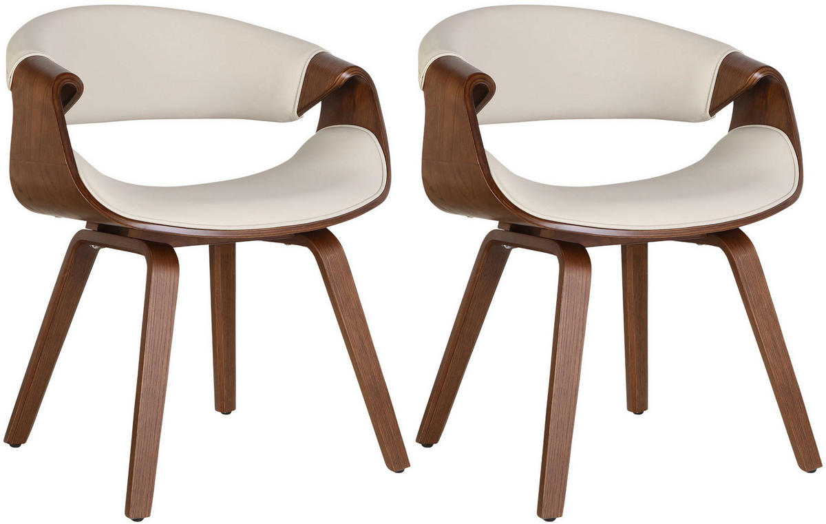 STUHL 2er Set Lederlook eiche/creme - Eukalyptusholzfarben/Eichefarben, Holz/Textil (62/76/52cm) - CLP