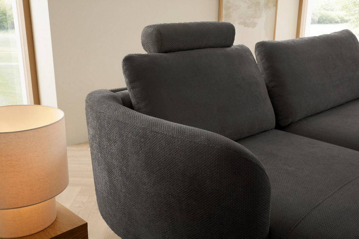 ECKSOFA auf Füßen Kendra 260 cm mit Schlaffunktion, Links, Dunkelgrau - Dunkelgrau, Holz (260/180cm) - Emporius
