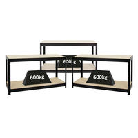 WERKBANK Dino 3er-Set mit 3x höhenverstellbar 90x160x60 cm Traglast 600 kg Schwarz - Schwarz, Metall (480/90/60cm) - PROREGAL