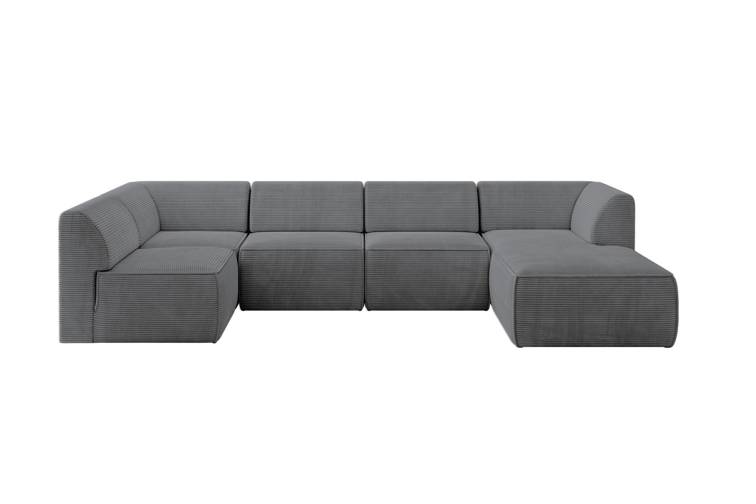 WOHNLANDSCHAFT Ottomane Rechts MOVO-L 345x180x78 cm Dunkelgrau Cord - Dunkelgrau/Anthrazit, Holzwerkstoff/Kunststoff (345/78/180cm) - ALTDECOR