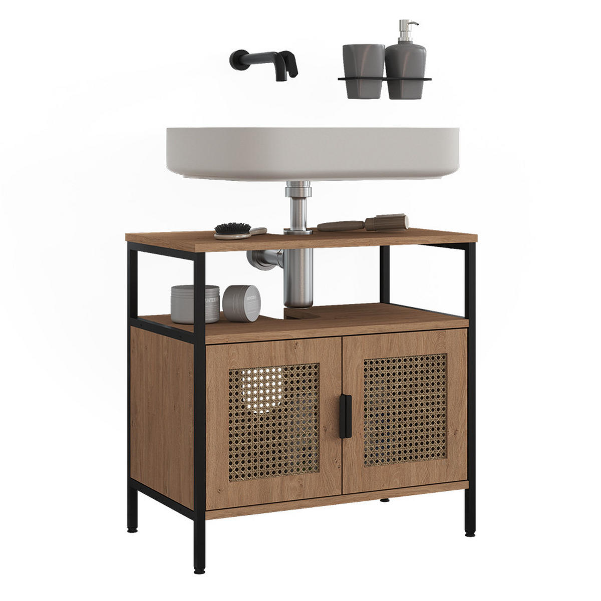 WASCHBECKENUNTERSCHRANK Linara, Eiche/Schwarz, 60 x 59 cm - Eichefarben/Schwarz, Holzwerkstoff (60/59/35cm) - Vicco
