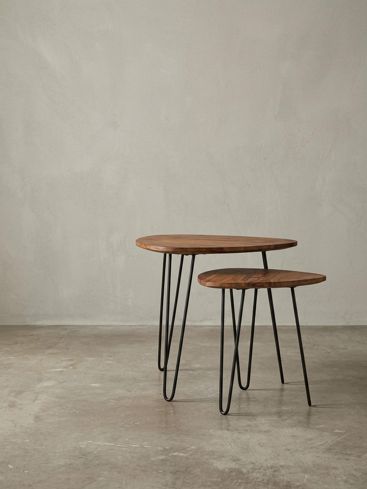 BEISTELLTISCH Set – 2-teilig Massivholz Metall Industrial - Schwarz/Braun, Holz/Metall (60/60/56cm) - KADIMA DESIGN