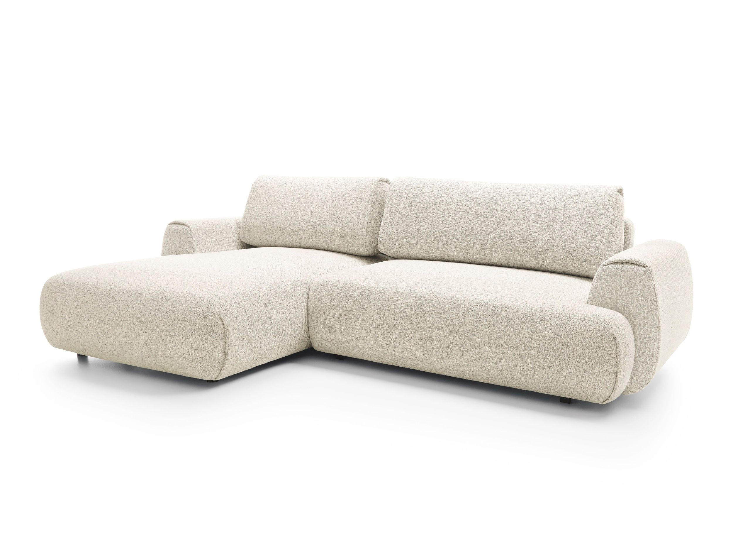 ECKSOFA ZEST Creme Geflochtener Stoff mit Schlaffunktion - Creme, Holz (270/167cm) - MASSENO