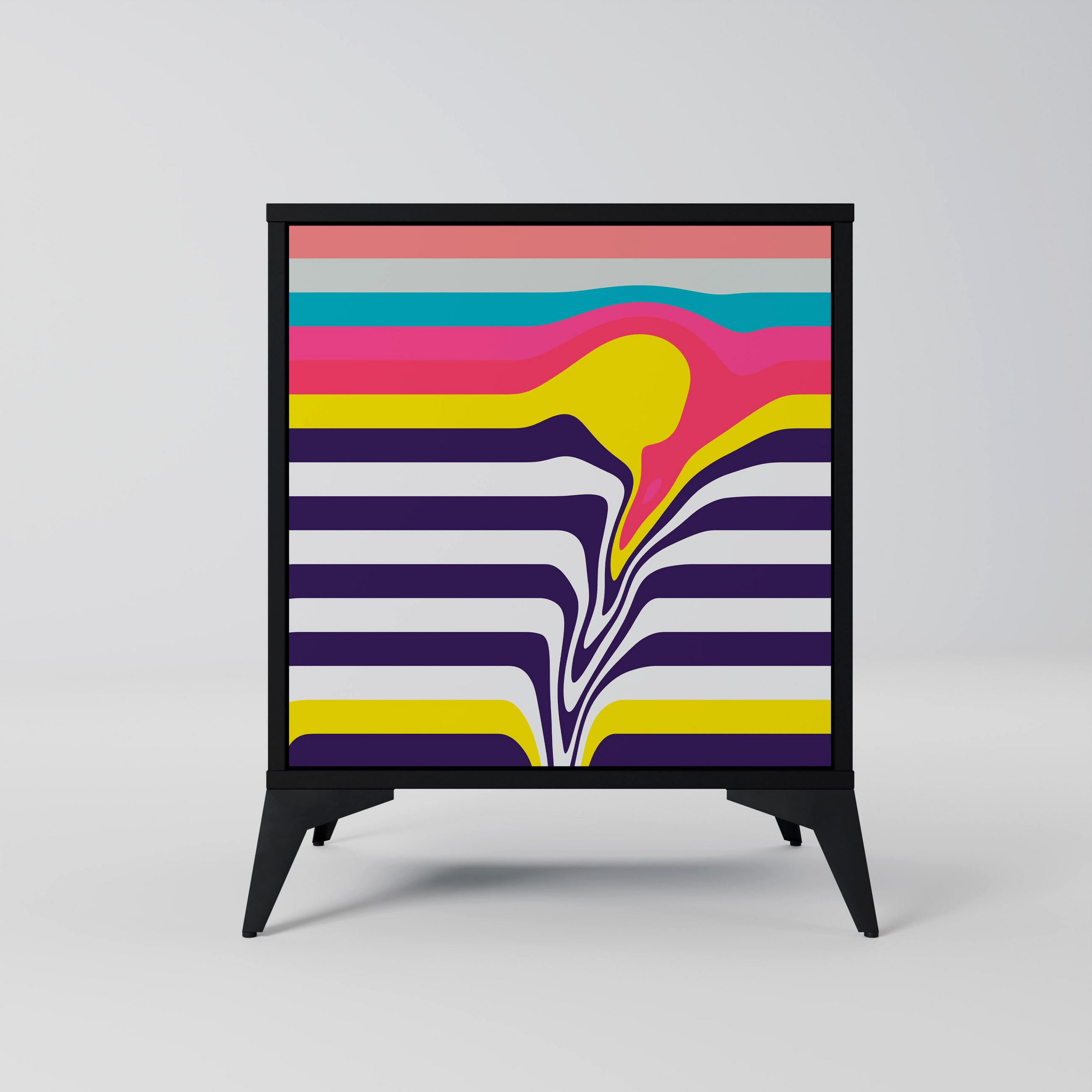 SIDEBOARD TONE COLLAPSE, Schwarz, 57,5x42x70,5 cm, Schwarze Metall-Sternfüße - Multicolor/Schwarz, Holzwerkstoff/Metall (57.5/70.5/42cm) - SpaceRebels