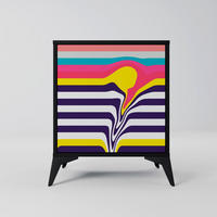 SIDEBOARD TONE COLLAPSE, Schwarz, 57,5x42x70,5 cm, Schwarze Metall-Sternfüße - Multicolor/Schwarz, Holzwerkstoff/Metall (57.5/70.5/42cm) - SpaceRebels