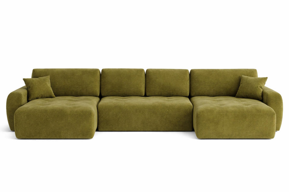 ECKSOFA Mit Schlaffunktion Und Bettkasten U-Form Ivo U, Veloursstoff Salvador, Olive - Olivgrün, Holz (342/142cm) - Kaiser Möbel