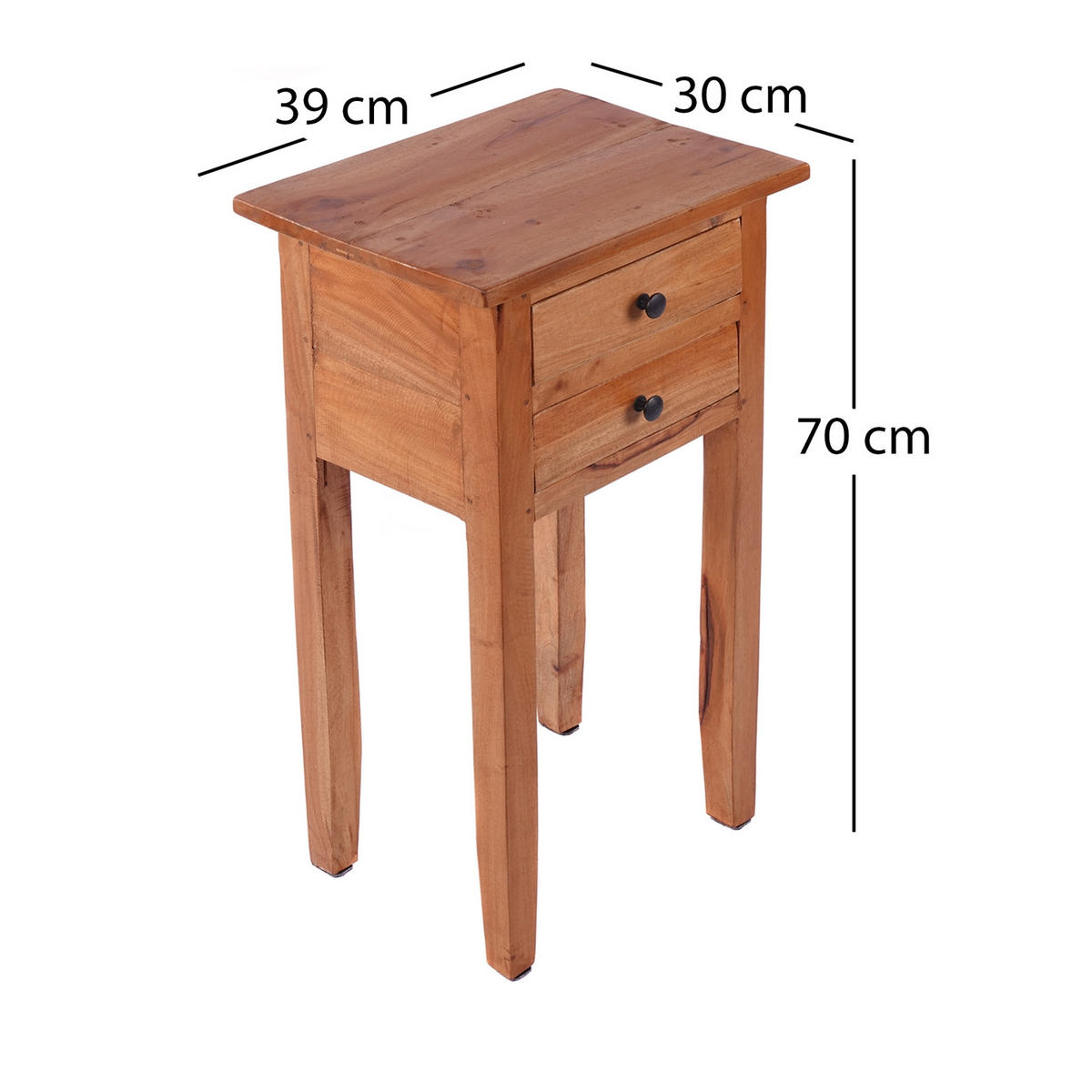 TELEFONTISCH Rika 70 cm, Teak Massivholz, mit zwei Schubladen braun - Braun, Holz (29/39/70cm) - CREEDWOOD