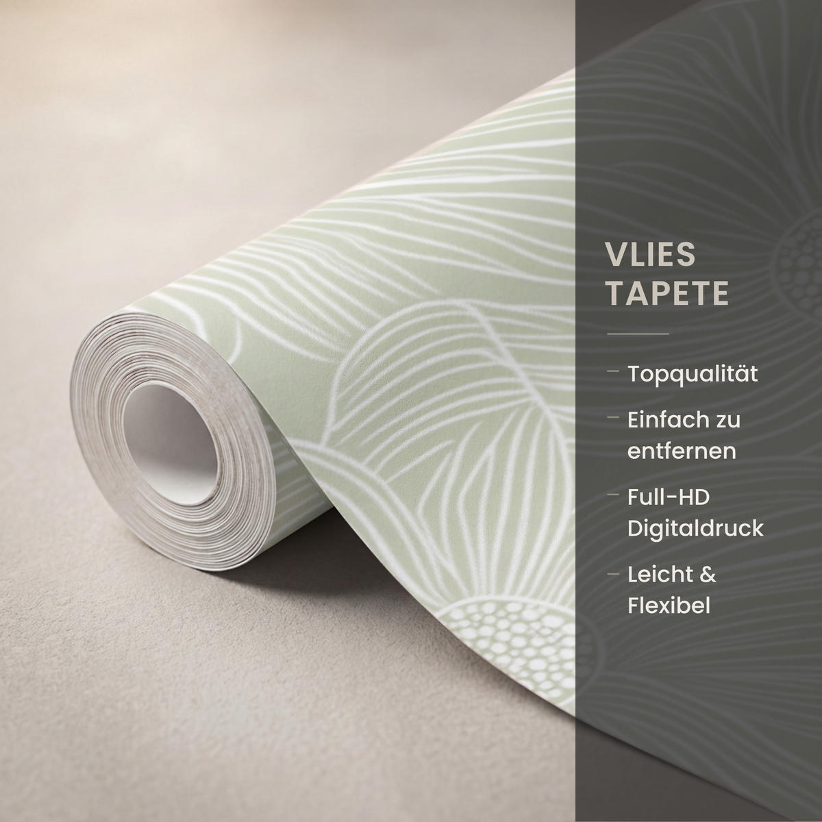 TAPETE - Gelassenheit - Blumen - Grün - 400x280 cm - Salbeigrün, Papier (400/280cm) - OnlyWow