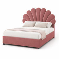 POLSTERBETT 140/200 cm in Rosa Samt mit Bettkasten und floralem Kopfteil - Dunkelrosa, Holzwerkstoff/Textil (140/200cm) - CHICFURN