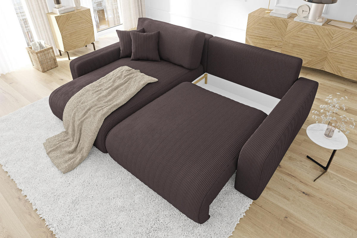 ECKSOFA Emma Dunkelbraun Cord - Ottomane links - Dunkelbraun, Textil (234/170cm) - S-Style Möbel