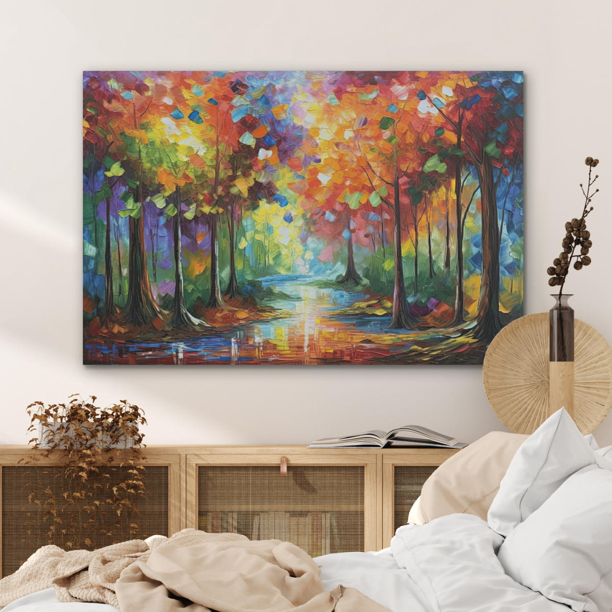 AKUSTIKBILD Landschaft - Wald - Farben - Natur Akustikpaneele 90x60 cm - Multicolor, Kunststoff (90/60/0.9cm) - MuchoWow