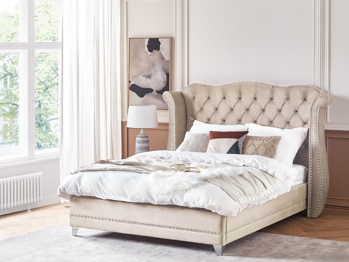 POLSTERBETT 160/200 cm Beige Ayette - Beige, Textil (160/200cm) - Beliani