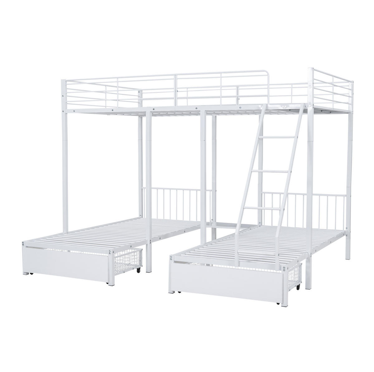 ETAGENBETT 140/200 cm & 2x 90/200 cm aus Metall mit Schubladen, teilbar, Weiß - Weiß, Metall (140/200cm) - Flora Grace