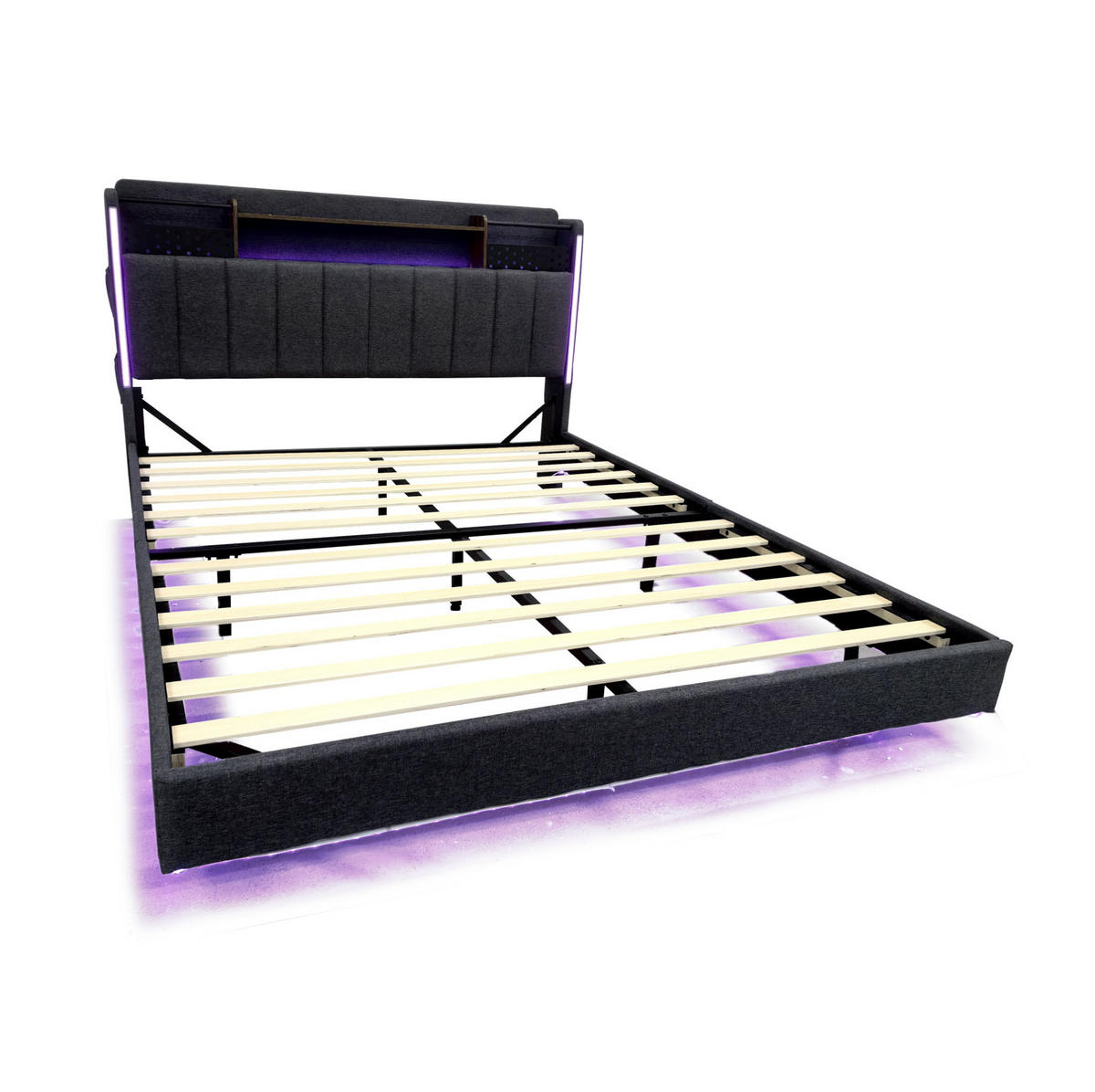 ČALOUNĚNÁ postel 140/200 cm šedá z lněné tkaniny s LED, USB a úložným čelem - šedá, textil (140/200cm) - OKWISH
