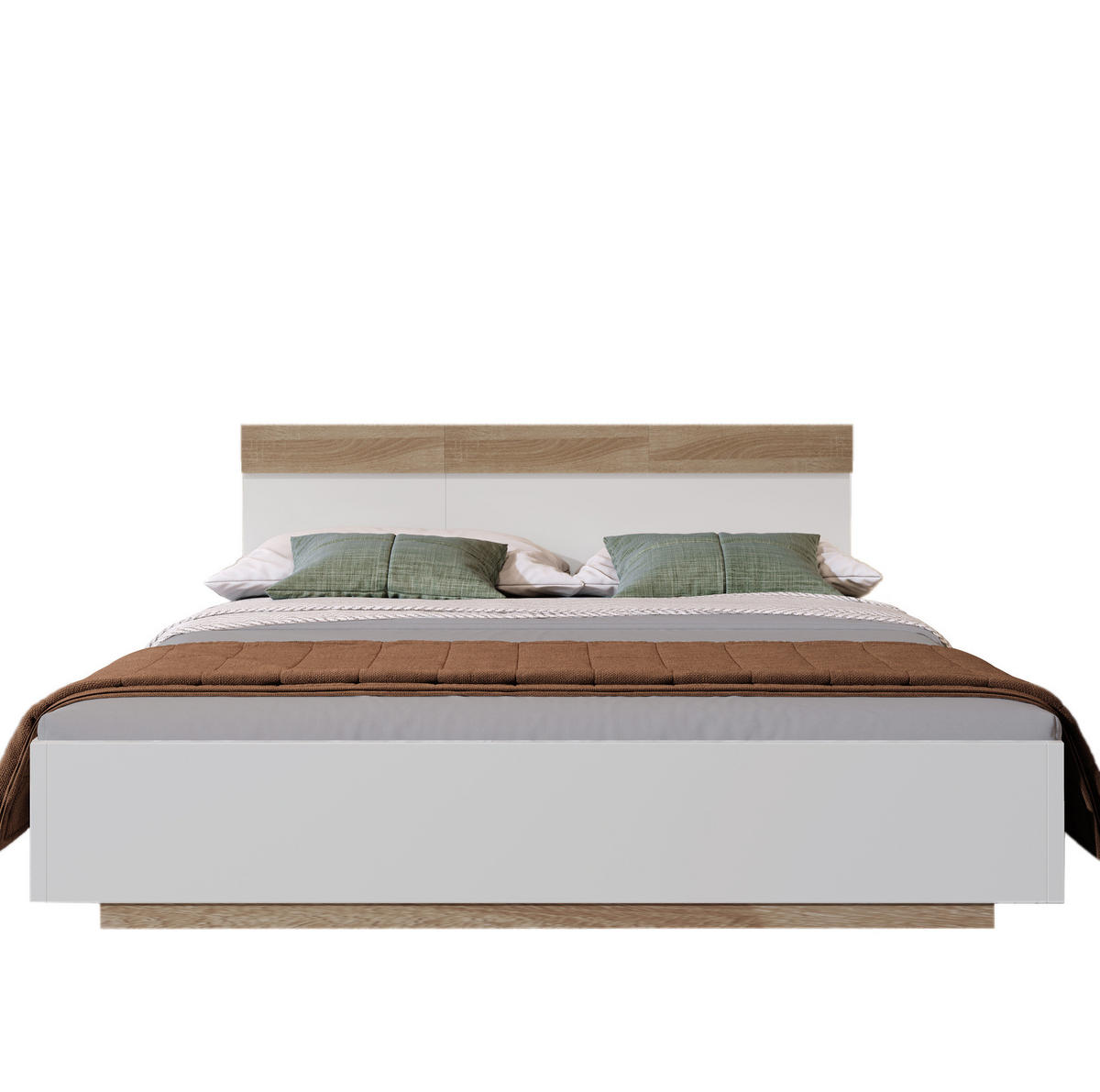 SCHWEBEBETT 180/200 cm in Weiß/Sonoma-Eiche mit Kopfteil und Lattenrost - Weiß, Holz (180/200cm) - BEAOK