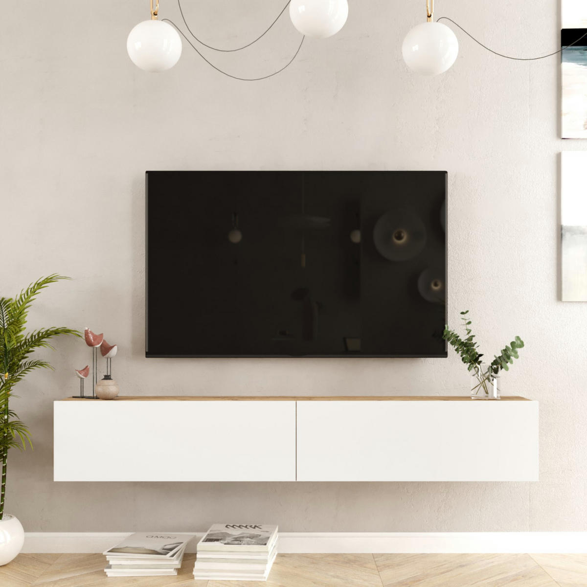 TV-ELEMENT Lapinlahti - Weiß, Holzwerkstoff (180/29.5/31.5cm) - [en.casa]