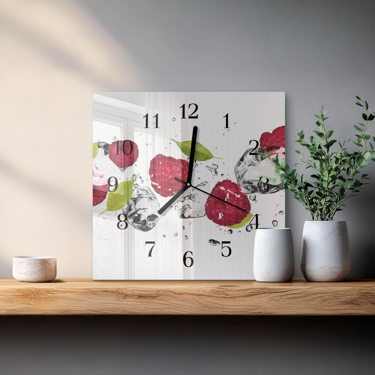 WANDUHR 30x30 cm - Himbeeren - Rot, Glas (30/30/0.4cm) - TULUP