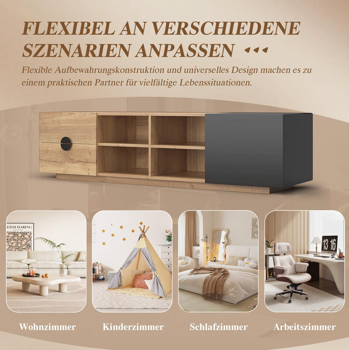 TV-SCHRANK 180/38,5/47 cm schwarz aus Holzwerkstoff mit LED - Schwarz, Holzwerkstoff (180/47/38.5cm) - OKWISH