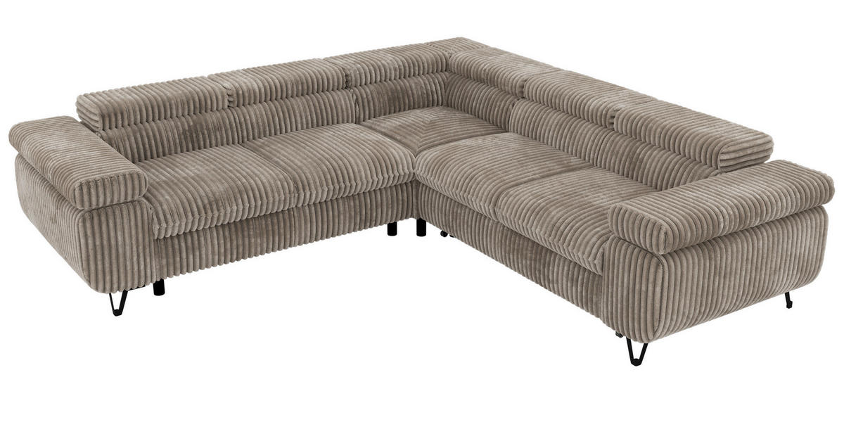 ECKSOFA QUADRO L - Hellbraun Cord - Links Seite - Hellbraun/Schwarz, Textil/Metall (269/269cm) - MKS