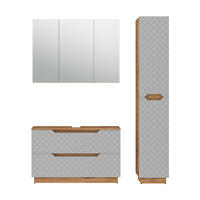 BADMÖBEL-SET Lotta Eiche/Grau mit Kachelstruktur 3 Teile - Eichefarben/Grau, Holzwerkstoff (99.4/62.5/32cm) - Vicco