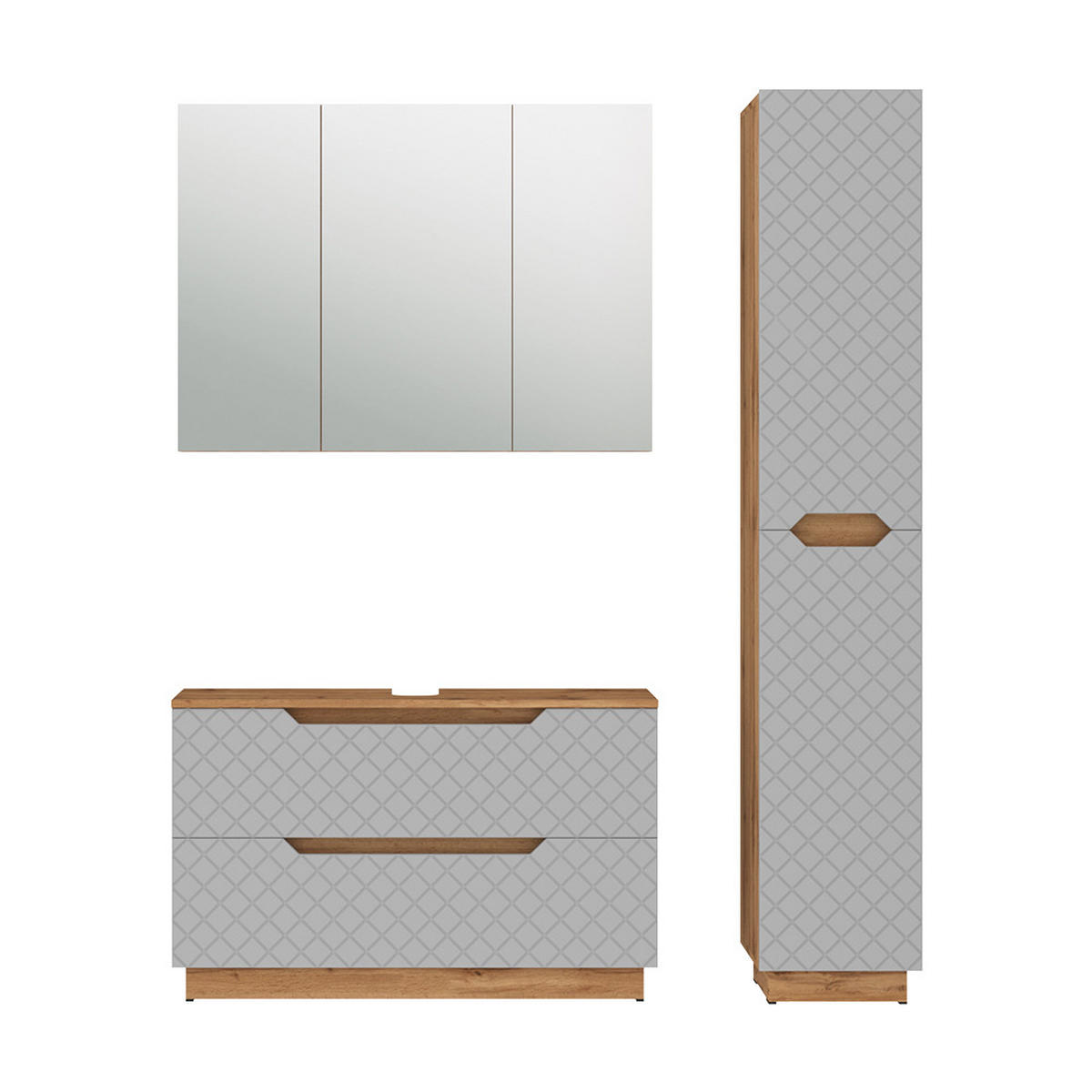 BADMÖBEL-SET Lotta Eiche/Grau mit Kachelstruktur 3 Teile - Eichefarben/Grau, Holzwerkstoff (99.4/62.5/32cm) - Vicco