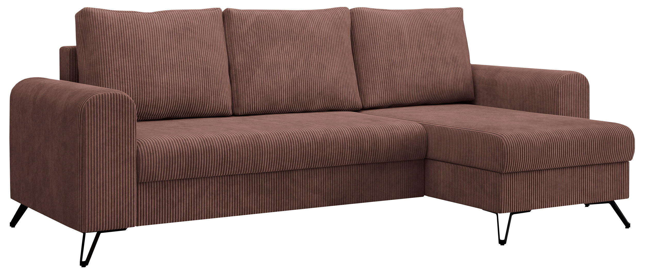 ECKSOFA Hugo Cord Braun - Schwarz/Braun, Textil/Metall (242/140cm) - MKS