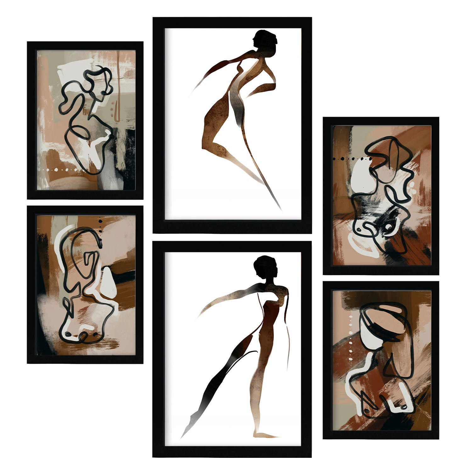 POSTER Set Mit 6 Körpertugend 1 In Weibliche Zusammenfassung Ästhetische Dekorative Gemälde Für Ihr Wohnzimmer Zuhause A3 & A4 Schwarzer Rahmen - Schwarz, Papier (29/3cm) - Nacnic