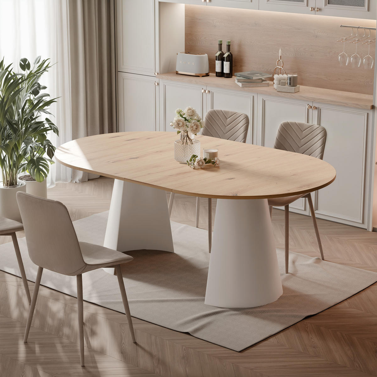 AUSZIEHTISCH BASE 100-176/76 cm, Weiß / Artisan-Eiche - Weiß/Eiche Artisan, Holzwerkstoff/Metall (100/100/76cm) - Idohome