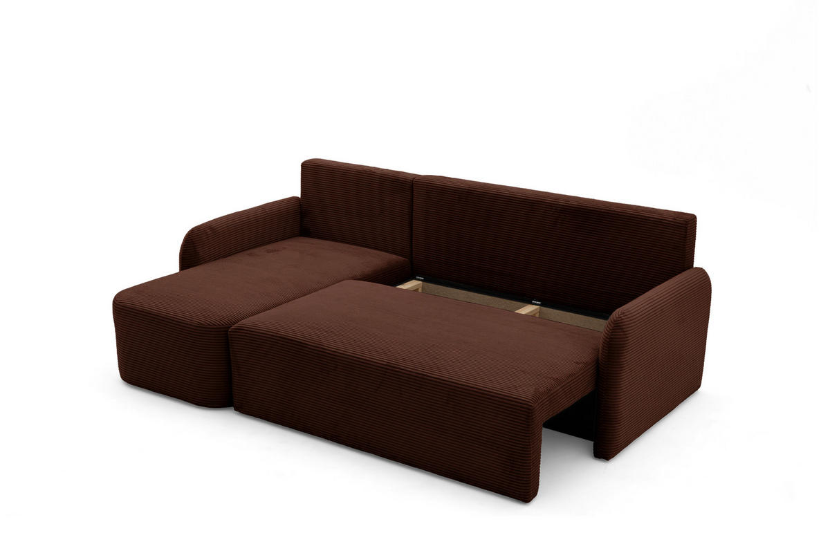 ECKSOFA CASPER L Links mit Schlaffunktion 132x198 Cord Dunkelbraun - Dunkelbraun/Schwarz, Holz/Kunststoff (217/145cm) - NACANAPA