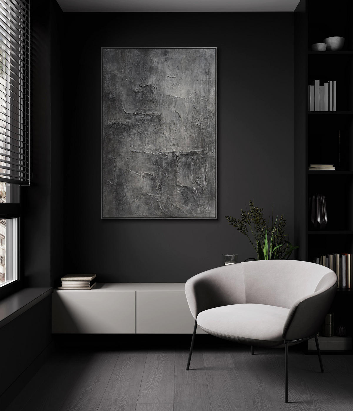 GEMÄLDE Erinnerung des Steins Schattenfugenrahmen Schwarz 120x80 cm - Schwarz, Holz (120/80cm) - YS-art gallery