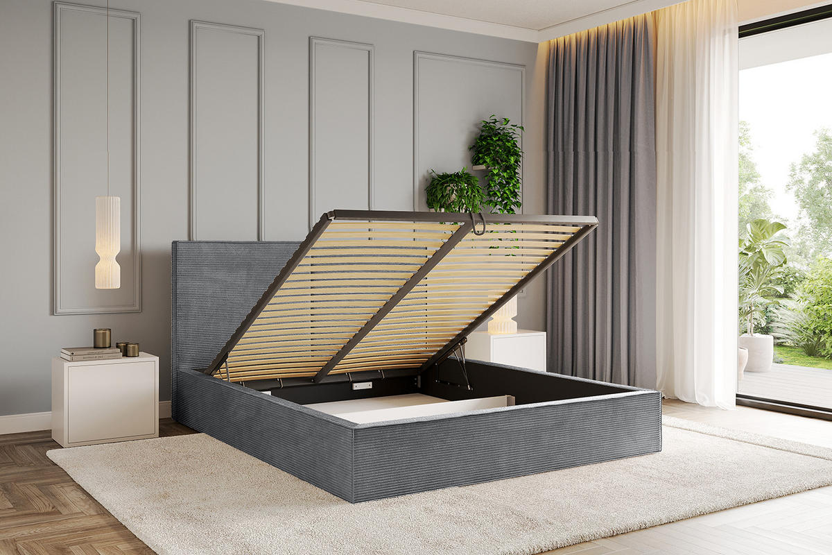 POLSTERBETT mit Bettkasten und Lattenrost, Bett mit Matratze H3/H4 - EMMI 180x200 Dunkelgrau - Anthrazit, Holzwerkstoff/Textil (180/200cm) - ALTDECOR