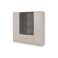 KLEIDERSCHRANK RICADI 4D RM (Kaschmir, Riffelglas, 4 Türen, 2 Schubladen, Kunststoffgriffe) - Kaschmir/Schwarz, Holz/Holzwerkstoff (206/200/51cm) - Ravio
