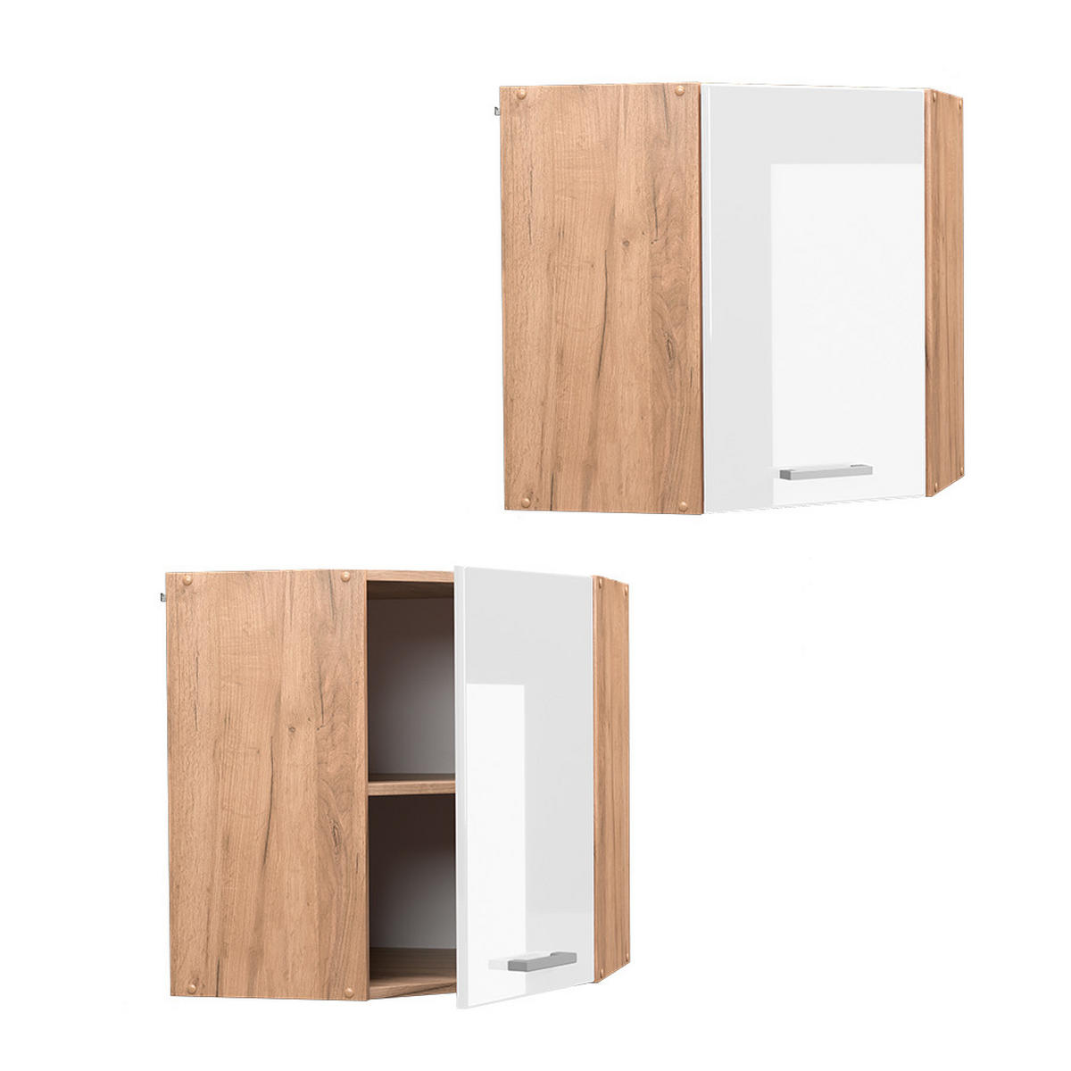 ECKHÄNGESCHRANK R-Line Weiß Hochglanz 57 cm - Honigeiche/Weiß Hochglanz, Holzwerkstoff (57/60/34.1cm) - Vicco