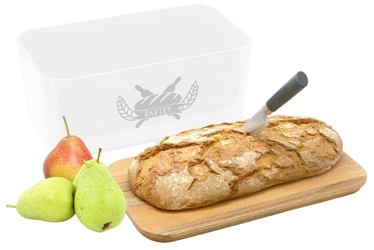 BROTKASTEN mit Bambus Schneidebrett weiß - Weiß, Kunststoff (15/22/36cm) - Lashuma