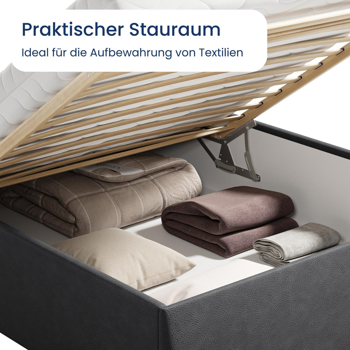 POLSTERBETT mit Stauraum & H2 Matratze 140x200 cm in Anthrazit - Anthrazit, Textil (140/200cm) - Home Collective