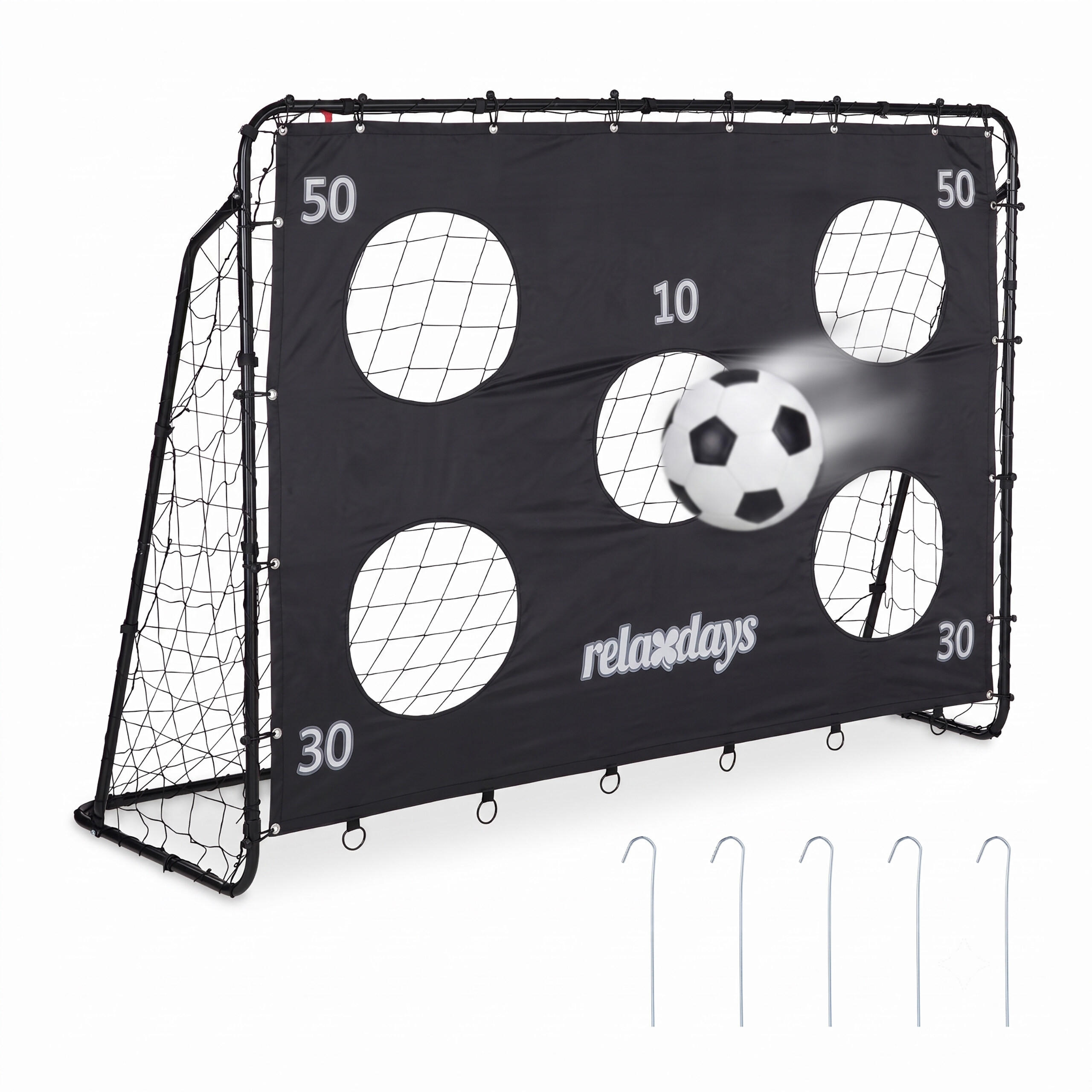 FUSSBALLTOR Schwarz mit Torwand Stahl 153x217x75 cm - Schwarz, Textil/Metall (217/75cm) - Relaxdays