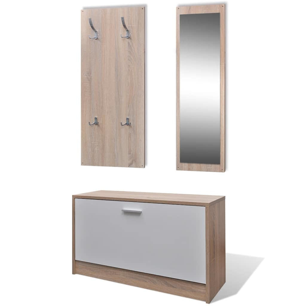 FLURKOMBINATION 3-in-1 in Eiche – Platzsparender Schuhschrank mit Spiegel & Garderobe, ideal für schmale Dielen - Braun, Holz (27/46.5/80cm) - vidaXL