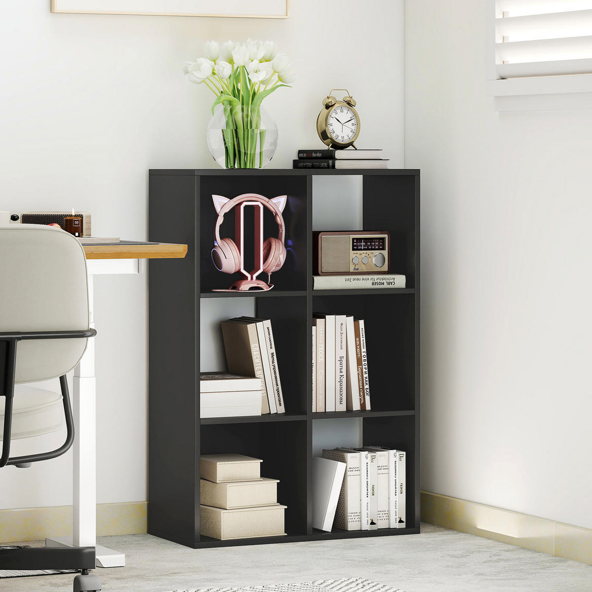 BÜCHERREGAL,WÜRFELFÖRMIG 6 Fächer 61,5x29,5x91,5cm,schwarz - Schwarz, Holzwerkstoff (61.5/91.5/29.5cm) - Vallsero