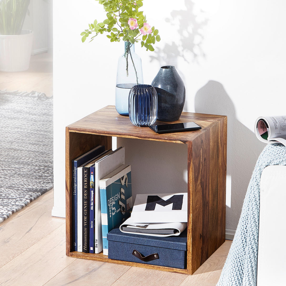 BEISTELLTISCH Massivholz Regalform Cube NAKO, Braun 43x33x43 cm - Braun, Holz (33/43/43cm) - KADIMA DESIGN