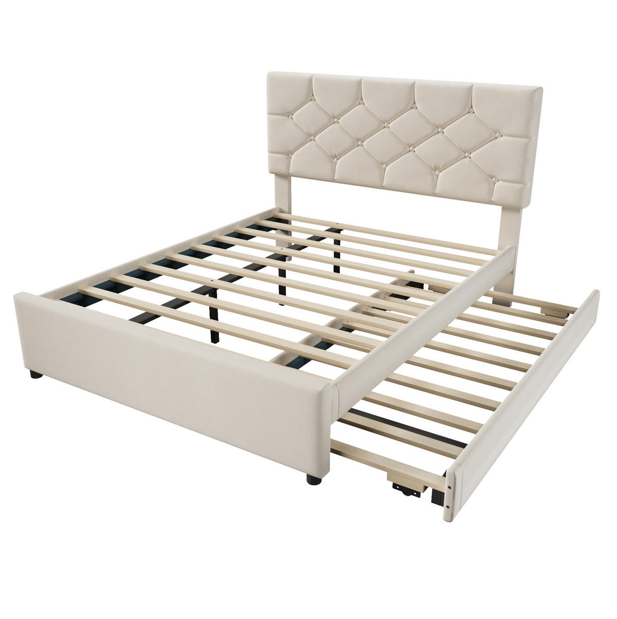 POLSTERBETT mit Rollbett 140x200 cm Samt Beige - Beige, Metall (140/200cm) - Meubliv