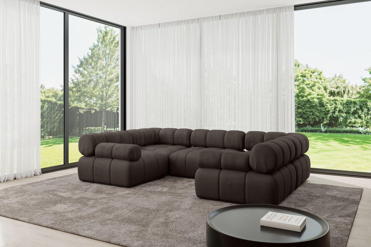 WOHNLANDSCHAFT modulares Sofa Birno-U1 - 285x190x70 cm Braun Velours - Braun, Holzwerkstoff/Textil (285/70/190cm) - ALTDECOR