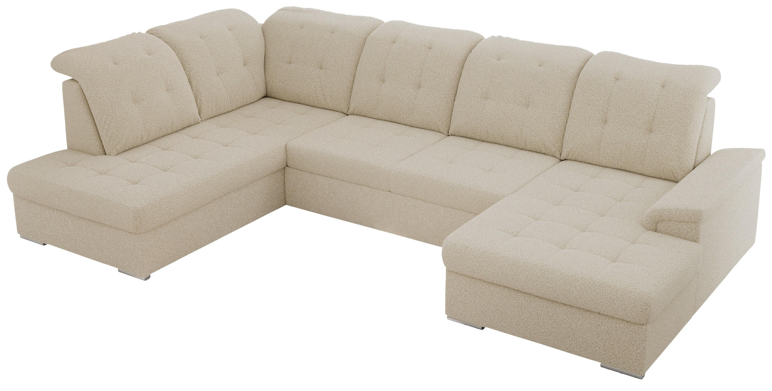 WOHNLANDSCHAFT MADRITO U - Beige Boucle - Links - Beige/Silberfarben, Textil/Metall (204/89/323cm) - MKS