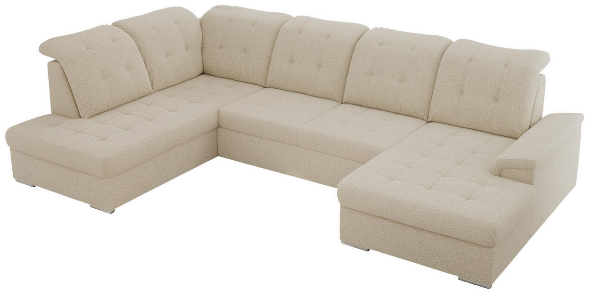 WOHNLANDSCHAFT MADRITO U - Beige Boucle - Links - Beige/Silberfarben, Textil/Metall (204/89/323cm) - MKS