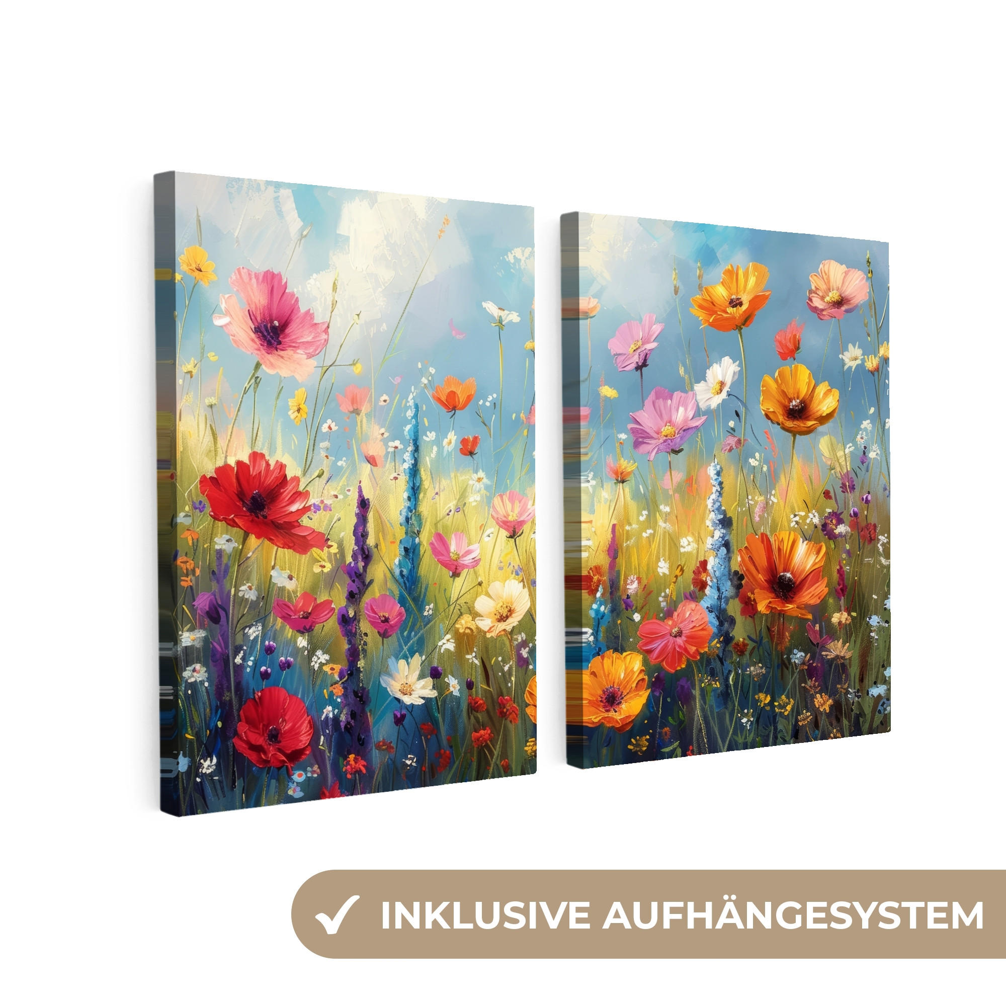 OBRAZ NA PLÁTNĚ 2dílná sada Květiny - Jaro - Barevné - Letní 120x80 cm - pomerančová, textil (120/80cm) - MuchoWow