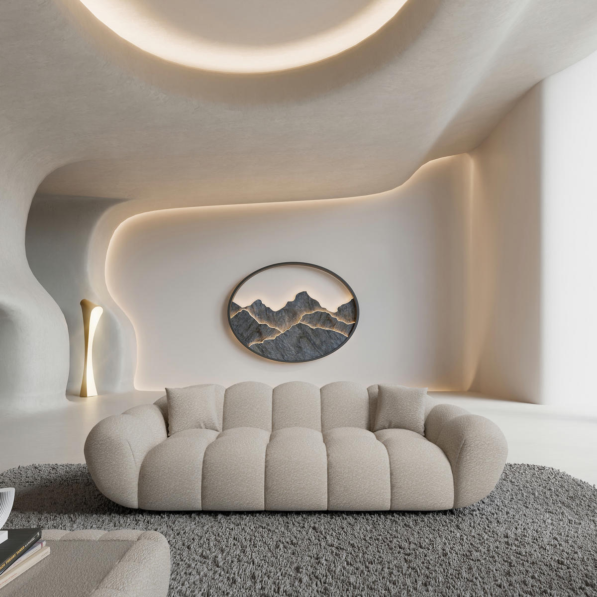 3-SITZER-SOFA Liva Sand Bouclé - Sandfarben, Textil (223/70/93cm) - VAROYAL