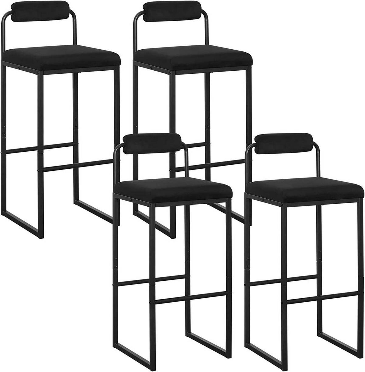 BARHOCKER 4er Set, Hochstuhl, Samt, Schwarz - Schwarz, Textil/Metall (39/95.5/38.5cm) - Woltu