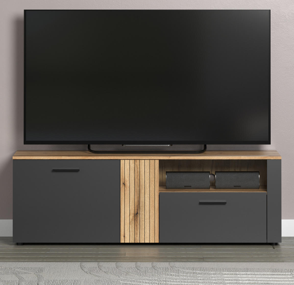 TV-LOWBOARD grau, Evoke Eiche 150 cm, modernes TV-Unterteil - Eichefarben/Anthrazit, Holzwerkstoff/Kunststoff (150/50/42cm) - Top.Furn