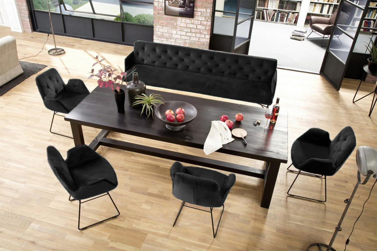 ESSZIMMERBANK CHARME Schwarz Velvet - Schwarz, Textil (206/85/68cm) - KAWOLA